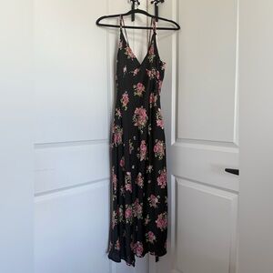 Zara Black Maxi Dress with Pink Floral Design